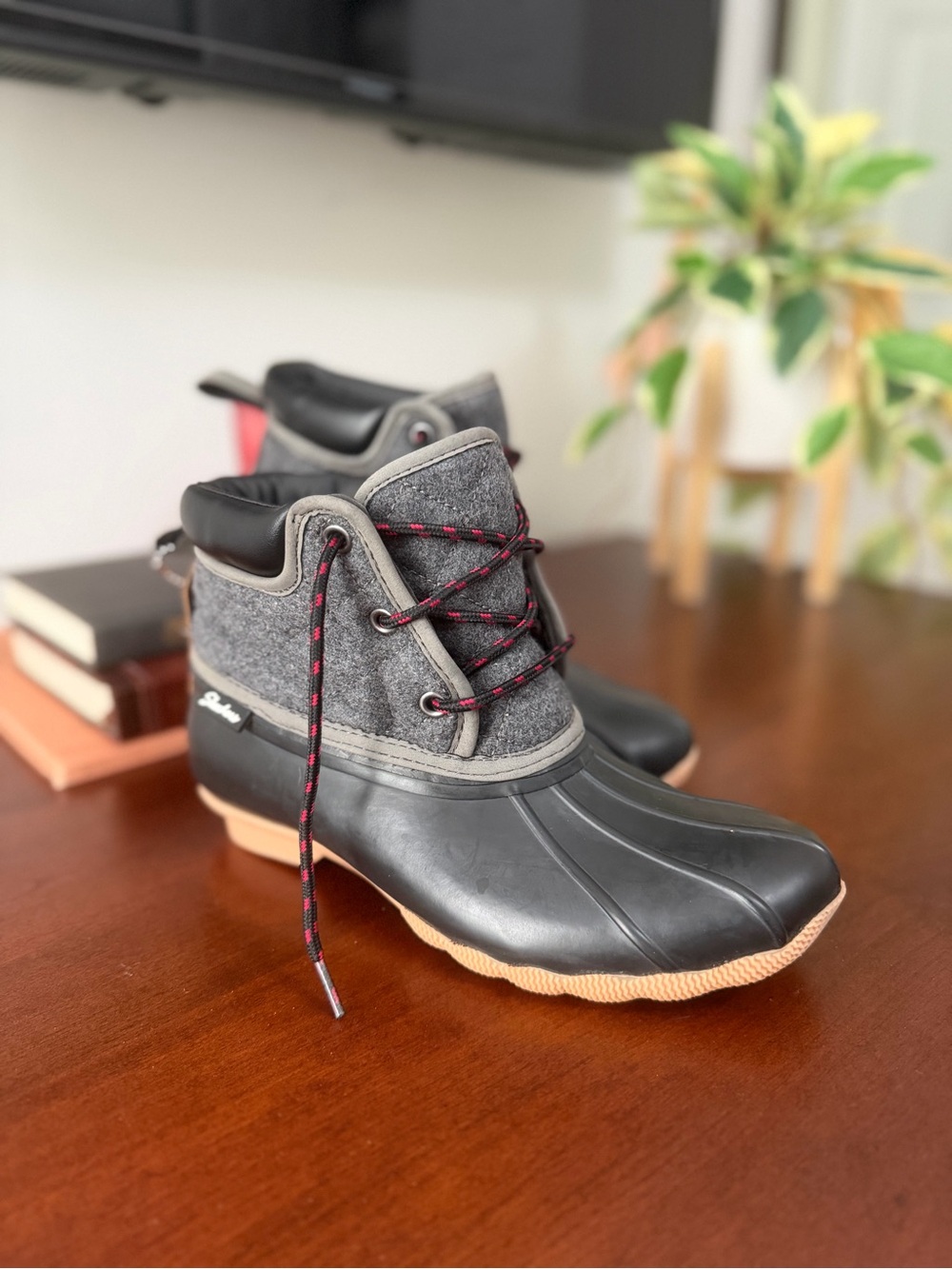 Skechers Black and Gray Winter Duck Boots with Tan Sole